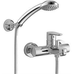 MISCELATORE VASCA DUPLEX CON SUPPORTO a MURO SNODATO LEVA IN ABS CON DOCCIA e FLESSIBILE ZIGRINATO GREEN CROMO